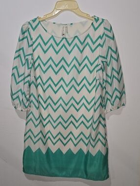 Pink Owl Teal and White Chevron Mini Dress